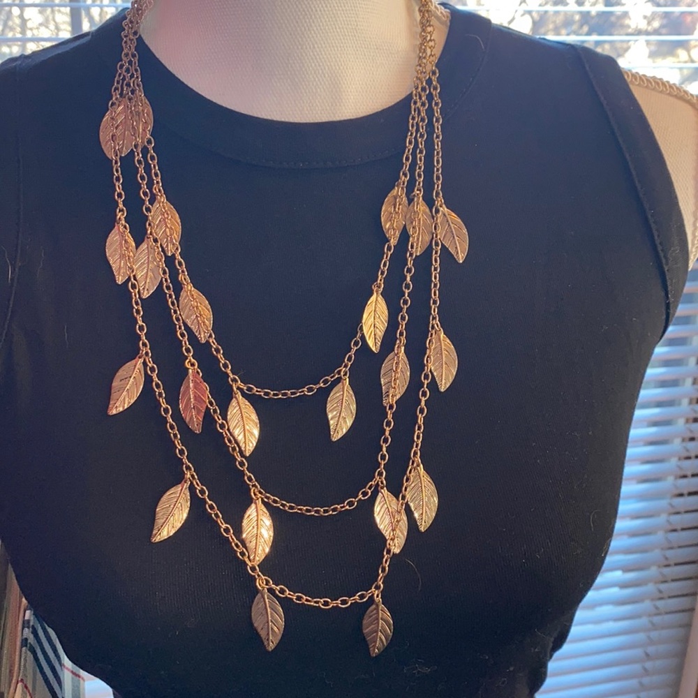 Boho Multi-Strand Layered Leaf Necklace